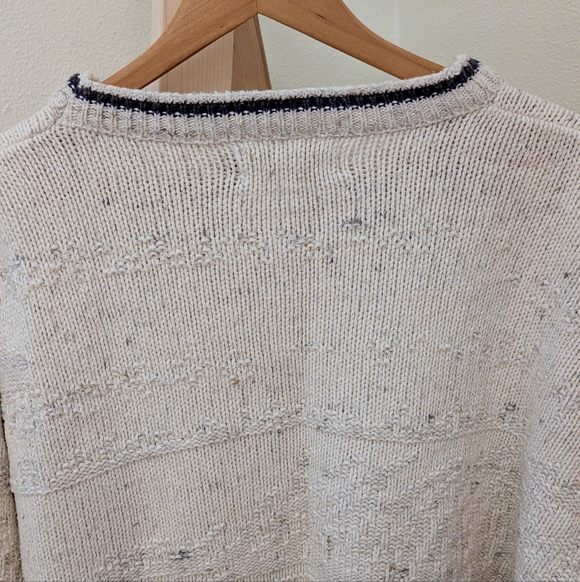 Vintage Embroidered Black Lab & Canoe Textured Chunky Crewneck Sweater In Ivory - Picture 8 of 12